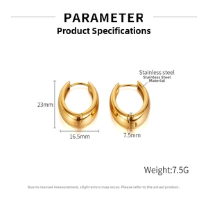 Detailed size parameters for gold oval stainless steel U-shaped chunky hoop earrings