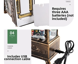 Detail of Christmas lantern showing dual power options with USB cable and battery compartment