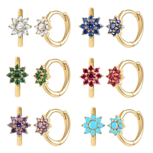 Flower Hoop Earrings With 925 Sterling Silver Earring Post Copper Colorful Zircon Chic Small Huggies For Women