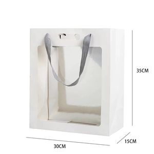 White gift bag with transparent window and ribbon handle dimensions 30x15x35 cm