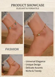 Detail of beach style anklets with turquoise beads and shell dolphin charms on a leg