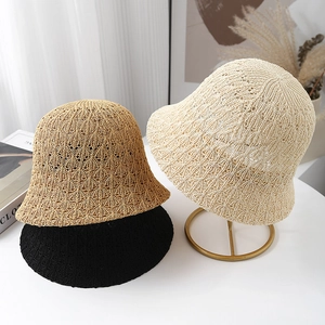 Women Hollow Out Knitted Bucket Hat Breathable Crochet Summer Sunshade Cloche Cap Elegant Outdoor Beach Sun Hat