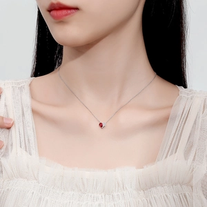 S925 silver heart necklace with red ruby and sparkling diamond pave pendant