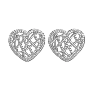 Minimalist silver openwork heart studs with vintage textured rope edge design for women