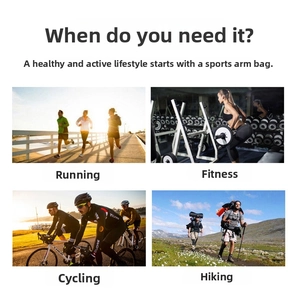 Waterproof sports waist bag shown in running, gym, cycling, and hiking scenarios