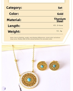 Detailed technical specs of the gold titanium steel mandala necklace and earring set