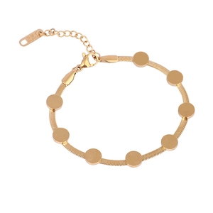 Minimalist gold stainless steel snake chain bracelet with round disc charms for women