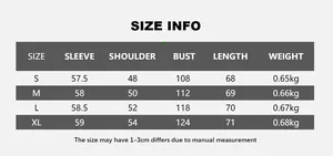 Detailed size chart for vintage brown faux leather jacket with sleeve and bust measurements