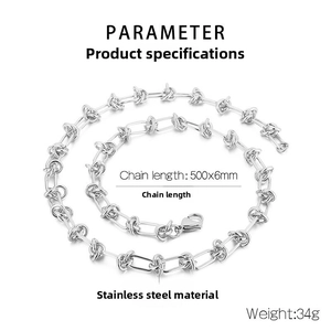 Details van zilveren roestvrijstalen ketting met afmetingen 500x6mm en 34g gewicht