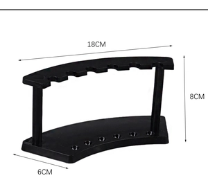 Detailed dimensions of the black 6-slot acrylic pen holder measuring 18cm by 8cm