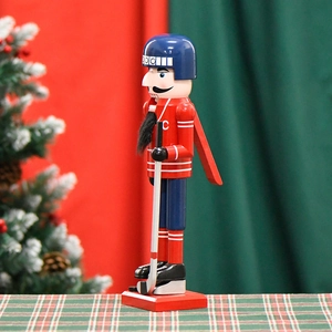 36cm walnut ice hockey nutcracker ornament with red base for Christmas home decor