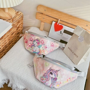 Cute pink unicorn waist bag for girls featuring sparkly sequins and adjustable straps