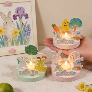 Easter rabbit resin mold candle holder with 3D Easter text and colorful festive decor