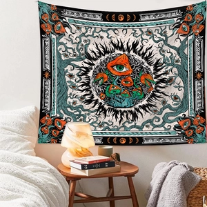 Bohemian psychedelic mushroom tapestry with mystic eye pattern for bedroom wall decor