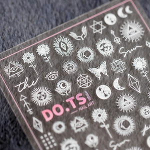 5D thin white nail art stickers with mystical eye, sun and moon bohemian designs