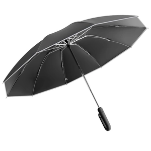 Three-fold automatic inverted umbrella in dark grey showing sturdy interior rib structure