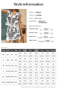 Detailed size guide and material composition table for the Bohemian printed vacation set