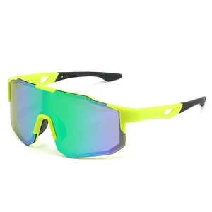 Neon green cycling sunglasses with oversized gradient mirror lenses for outdoor sports
