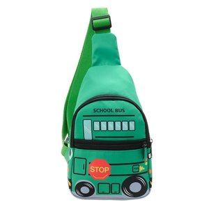 Cute green school bus shaped kids chest bag with adjustable shoulder strap