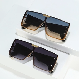 Modern oversized square sunglasses with gradient lenses and metallic rivet accents