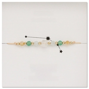 Aries zodiac natural stone adjustable bracelet with aquamarine and citrine on card