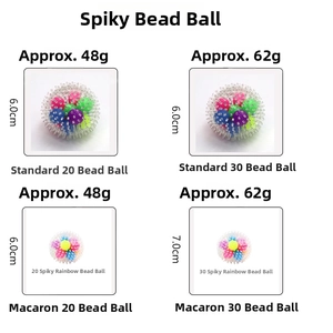 Detail view of colorful sensory stress relief balls showing sizes and bead counts