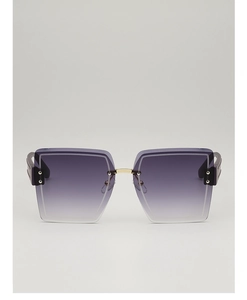 Macro view of gradient purple square oversized sunglasses with metallic bridge detail