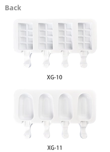 Detailed back view of XG-10 and XG-11 four-cavity food grade silicone popsicle molds