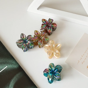 Five-piece set of colorful floral hair claws with pearlescent laser finish for women