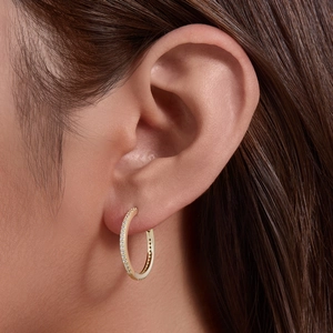S925 sterling silver gold hoop earrings with pavé set cubic zirconia stones
