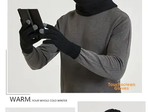 Close-up of black knitted touchscreen gloves showing conductive fingertips for smartphone use