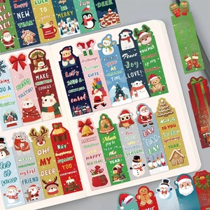 Set of 30 festive Christmas bookmarks with cute reindeer and snowman designs for gifts