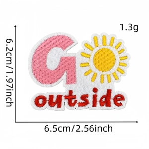 Detail of GO outside embroidered patch showing precise measurements and needlework texture