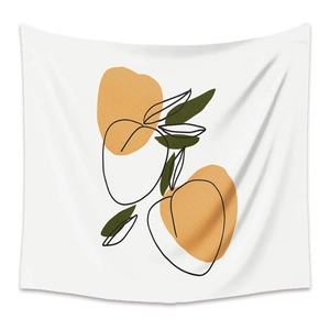 Detail of modern abstract botanical line art on a minimalist white fabric wall tapestry