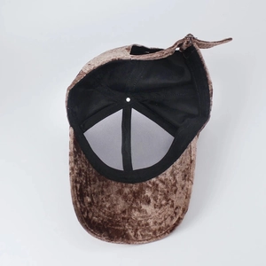 Brown velvet baseball cap for women with adjustable metal buckle in solid autumn color