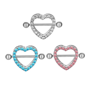 Heart Shaped Rhinestone Nipple Rings Stainless Steel Bar Alloy Double Layer Shield Body Piercing Jewelry For Women