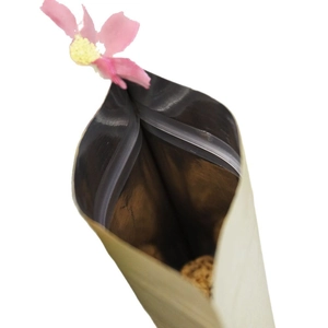 Kraft paper stand up pouch with aluminum foil lining and resealable zipper for food storage