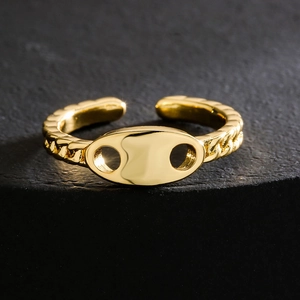 Polished 18K gold plated copper pig nose chain ring with adjustable opening for women