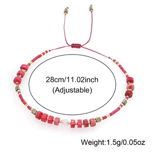 Handmade woven bead bracelet with natural red stones and adjustable 28cm red silk cord