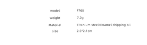 Detail specifications for enamel titanium steel earrings showing model F705 and 2.0x2.1cm size