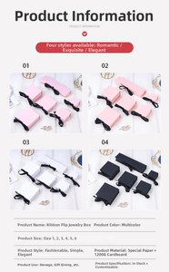 Detailed size chart for ribbon flip-top jewelry boxes in various colors and dimensions