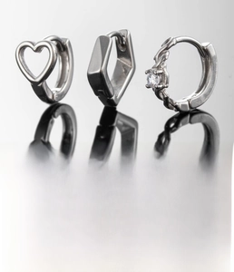 Detailed size chart for silver heart and geometric zircon stainless steel earrings