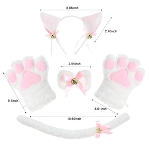 Size specifications for 4-piece white and pink plush cat cosplay accessory set