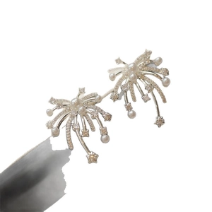 Funkelnde Zirkon-Perlen-Feuerwerk-Ohrringe mit Silbernadel in elegantem blühendem Design