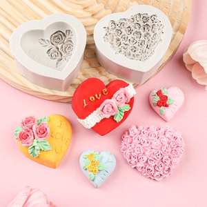 3D Rose heart silicone mold for chocolate and fondant with embossed LOVE design