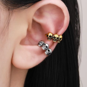 Skull Ear Cuff Alloy Copper Retro Punk Gothic Skeleton Hand Clip On Earrings Halloween Party Accessories Women