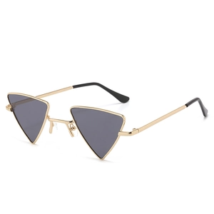 Edgy punk triangle sunglasses with gold metal frame and dark grey lenses for unisex style