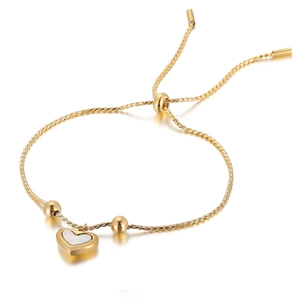 Herz Armband Edelstahl Perlmutt Inlay Verstellbare Zugkette Eleganter Schmuck Für Damen Süßer Stil
