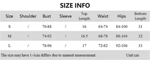Detailed size chart for women's denim tube top and mini skirt set with measurements in cm