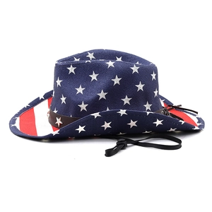 Western Panama Cowboyhut mit USA-Flaggenmuster, Sternen und Streifen und Lederband
